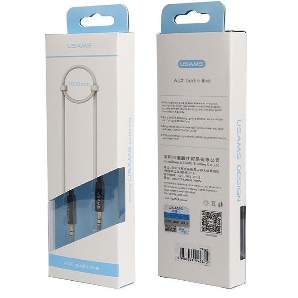 USAMS Adapter audio jack 3,5m - 3,5m 1mczarny/black YP101 (YP-01)
