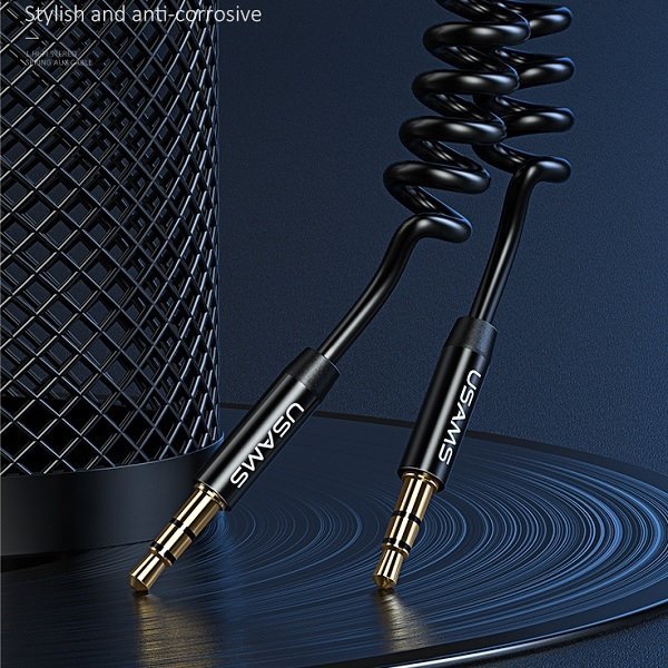 USAMS Adapter Spring audio jack 3,5mm-3,5mm 1,2m czarny/black SJ256YP01 (US-SJ256)