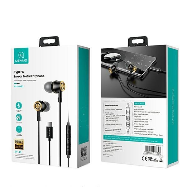 USAMS Słuchawki stereo EP-43 metalUSB-C czarny/black HSEP4301