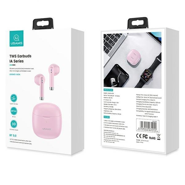 USAMS Słuchawki Bluetooth 5.0 TWS IA series bezprzewodowe różowy/pink BHUIA04 (US-IA04)