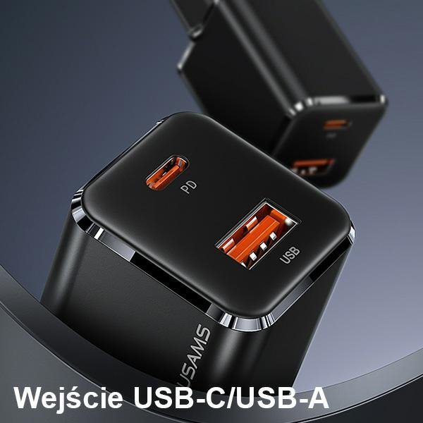 USAMS Ład. siec. 1xUSB-C+1xUSB T43 33W PD3.0 +QC3.0  + kabel U63 USB-C na lightning biały/white USKTZ02