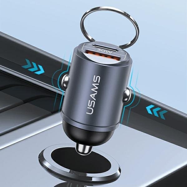 USAMS Ład. sam. 1xUSB+1xUSB-C C38 30WPD Fast Charge z wbudowanym pieścieniem stalowy/tarnish CC206CC01 (US-CC206)