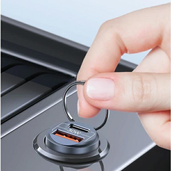 USAMS Ład. sam. 1xUSB+1xUSB-C C38 30WPD Fast Charge z wbudowanym pieścieniem stalowy/tarnish CC206CC01 (US-CC206)