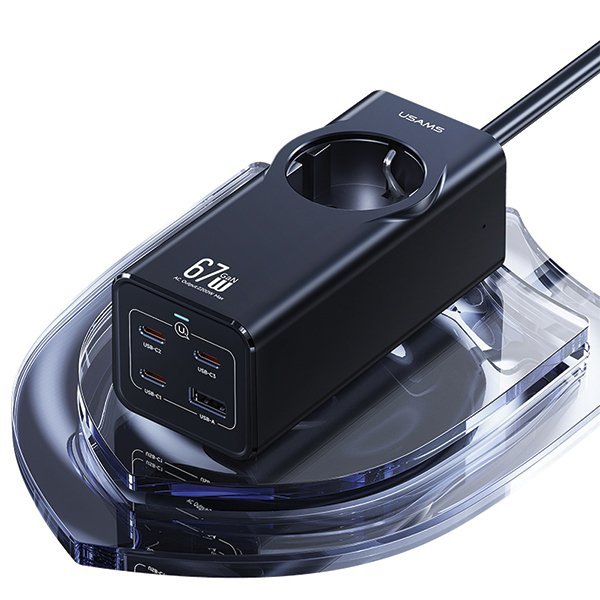 USAMS Listwa zasilająca 67W 3x USB-C +USB Fast Charging Extension Cable EU czarny/black CC225TC01 (US-CC225)