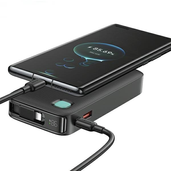 USAMS Powerbank ze zwijanym kablemRetractable Lightning 10000 mAh PD 20W Fast Charge XY Series czarny/black 10KCD22501 (US-CD225