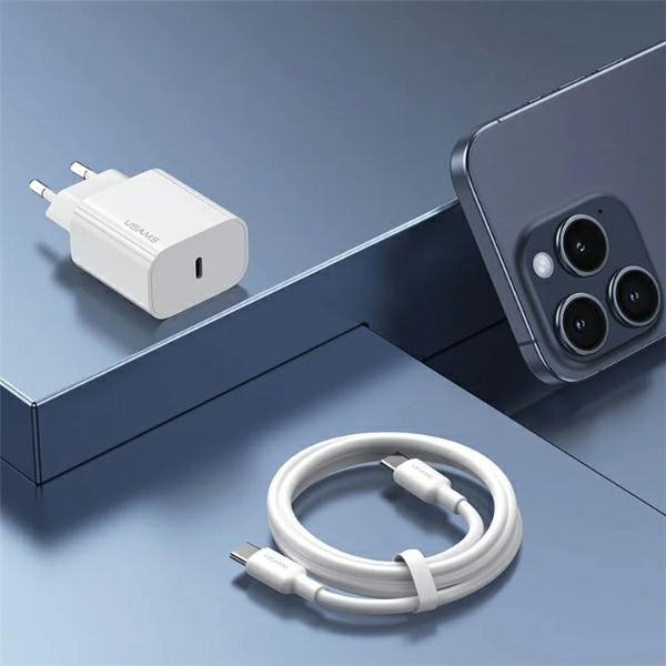 USAMS Ład. siec. 1xUSB-C T65 PD20WPD Fast Charging US-CC226 + kabel USB-C/USB-C US-SJ711 60W biały/white Yi Series OYXLTZ01