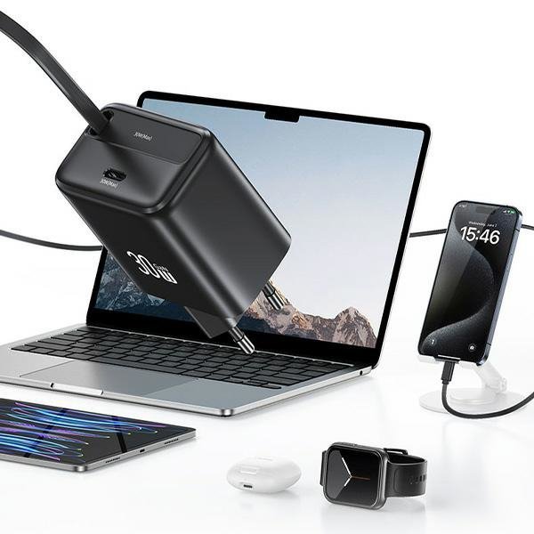 USAMS Ład. siec. 1xUSB-C ze zwijanymkablem USB-C Retractable PD+QC 30W Gan Fast Charging biały/white YC Series CC241TC02 (US-CC2