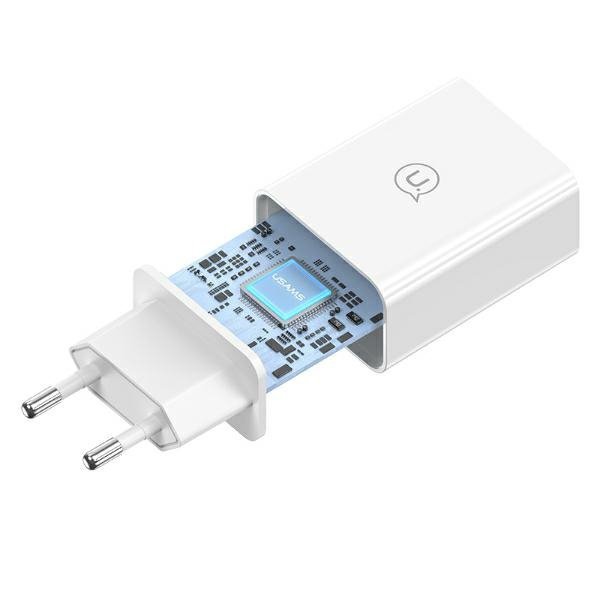 USAMS Ład. siec. 18W + kabel Micro/USB-A1m Fast Charging biały/white series SC SCXLTZ01