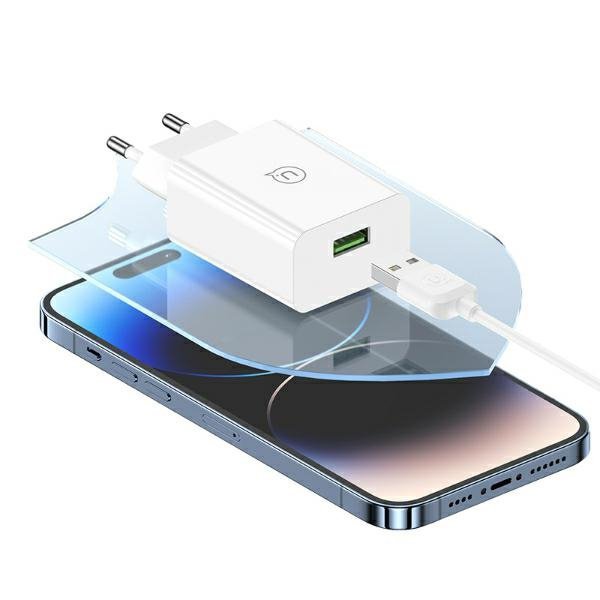 USAMS Ład. siec. 18W + kabel Lightning/USB-A Fast Charging biały/white series SC SCXLTZ03