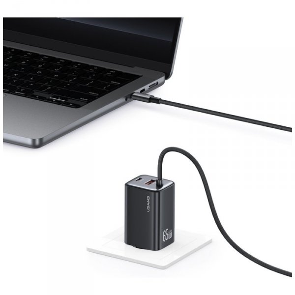 Ładowarka sieciowa USAMS JC Series CC266 65W GaN Fast Charger 2xUSB-C 1xUSB-A czarny