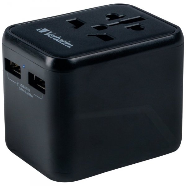 Verbatim Adapter podróżny EU/UK/US2xUSB-A UTA-01 czarny/black 49543