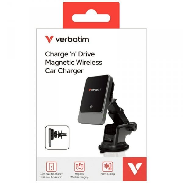 Uchwyt samochodowy z ładowarką           bezprzewodową Verbatim  n Drive 15W RGB CND-03 czarny srebrny/black silver 31862