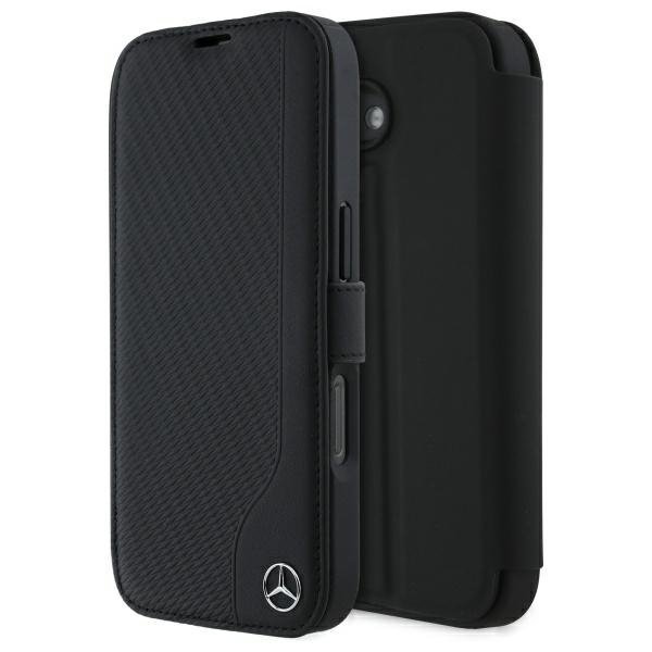 Etui Mercedes Book Case do iPhone 16 6.1” – Skórzane z Motywem Drewna, Czarne