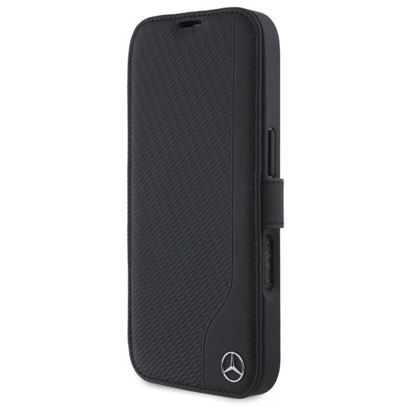 Etui Mercedes Book Case do iPhone 16 6.1” – Skórzane z Motywem Drewna, Czarne