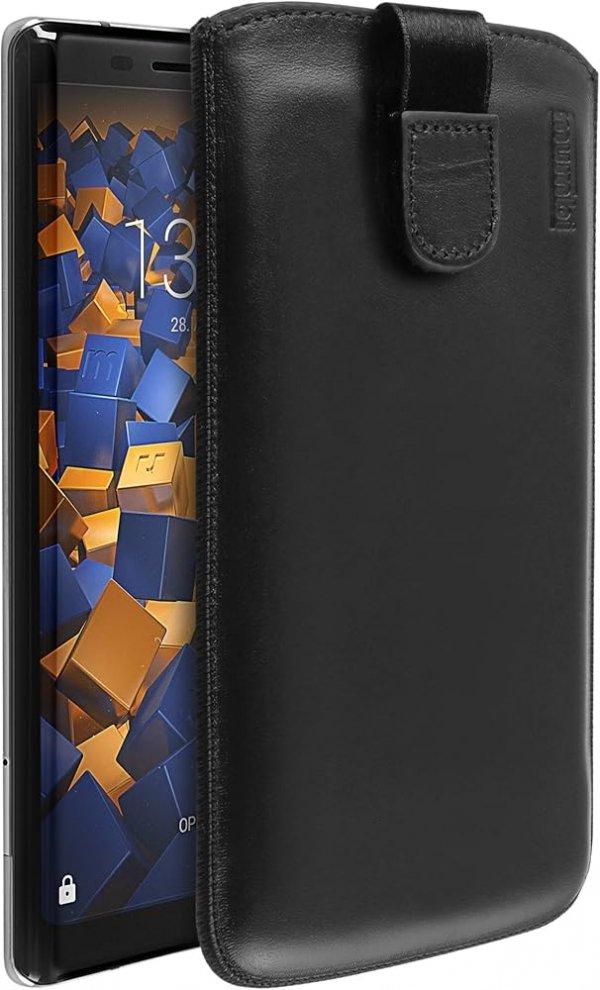 Skórzane etui Mumbi typu wsuwka Case  czarne do wielu modeli telefonów. (15 x 1 x 8cm)