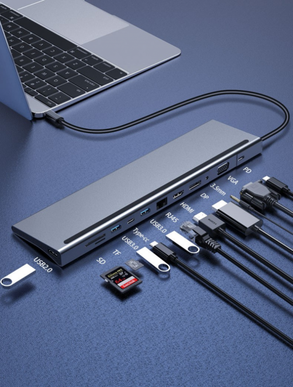 Bounn Adapter 12w1 TypeC to HDMI (4K30Hz)+DP+VGA+RJ45(1000Mbps)+USB3.0*2+US