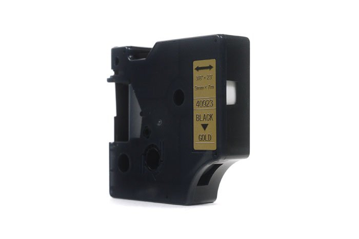 Taśma zamiennik Dymo D1 Czarny na Złotym 9mm x 7m  LM100, LM100Plus, LM100Series, LM120P, LM280, LM300, LM350, LM350D, LM350Series, LM360D, LM400, LM420P, LM450, LM450D, LM450Series, LM500TS, LMPC, LMPC2 (40923)