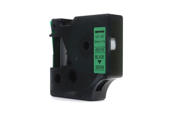 Taśma zamiennik Dymo D1 Czarny na Zielonym 12mm x 7m LM100, LM100+, LM200, LM300, LM400, LM420P, LM350, LM350D, LM360D, LM450D, LM260P, LM120P, LM500TS, LM160, LM210D, LM280, LM150, LM220 (45019) (S0720590)