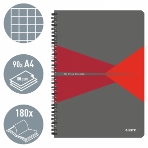 Kołonotatnik Office Card A4 w kratkę czerwony 46471025 LEITZ