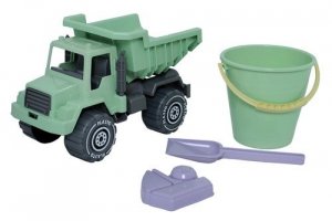 Wywrotka 30 cm. z bioplastiku z wiaderkiem, łopatką oraz foremką.