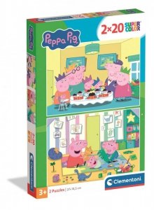 Puzzle 2 x 20 elementów. Super kolor. Peppa Pig