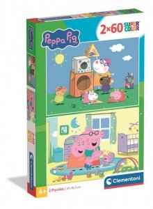 Puzzle 2 x 60 elementów. Super kolor. Peppa Pig