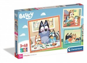 Puzzle 3 x 48 elementów. Super kolor. Bluey