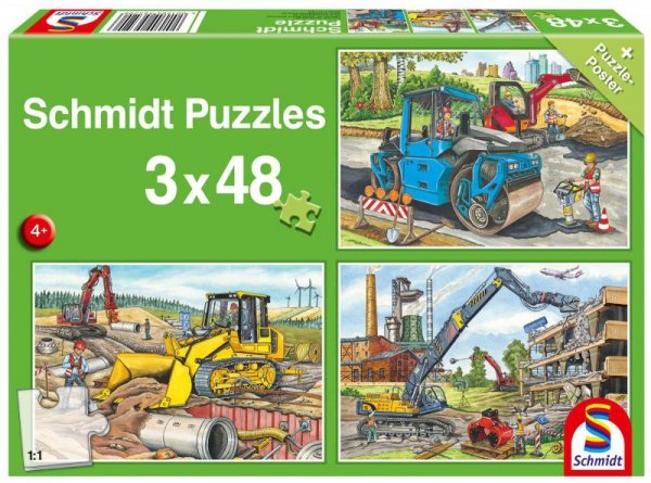 Puzzle 3x48 Pojazdy budowlane 112943