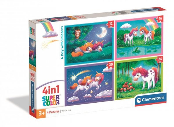 Puzzle 4w1 Super kolor A Day With Unicorns 21740