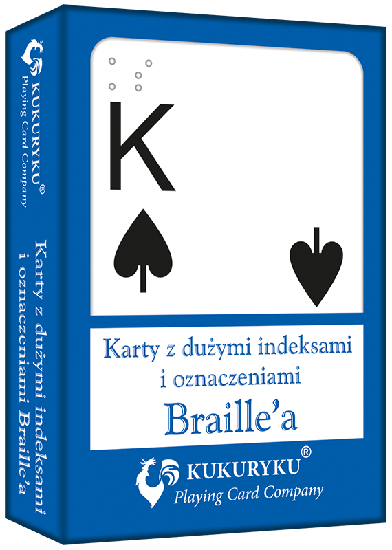 Karty do gry niebieskie z dużymi indeksami i znakami Braile'a