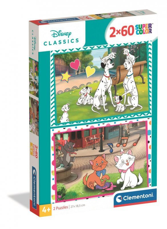 Puzzle 2 x 60 elementów. Super kolor. Disney Classics