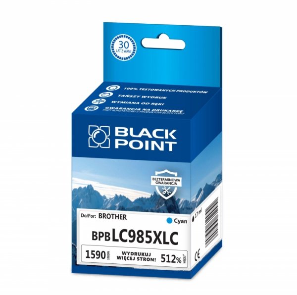 Black Point tusz BPBLC985XLC zastępuje Brother LC985C, niebieski