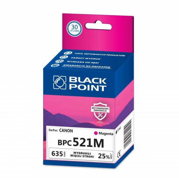 Black Point tusz BPC521M zastępuje Canon CLI-521M, czerwony