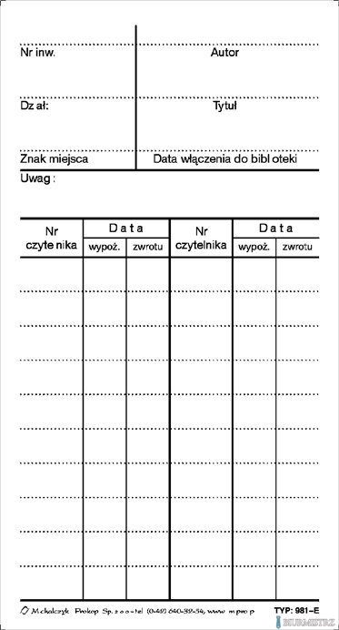 981-E Karta książki (1kpl=50sz MICHALCZYK I PROKOP
