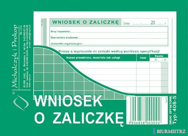 408-5 Wniosek o zaliczkę MICHALCZYK&PROKOP A6 40 kartek