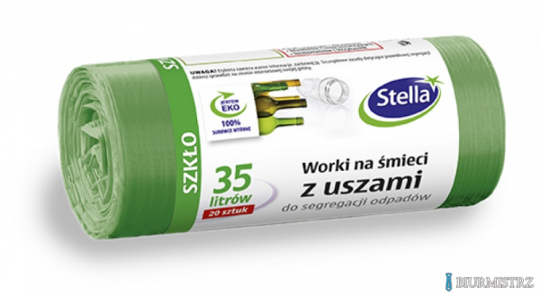 Worki do segregacji SZKŁO zielone z uszami LDPE 35l (20szt.) STELLA 032198