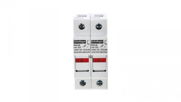 PODSTAWA BEZPIECZNIKOWA 2-POLOWA DO WKŁADEK 10x38 1000V DC MAX. 32A Z KONTROLKĄ