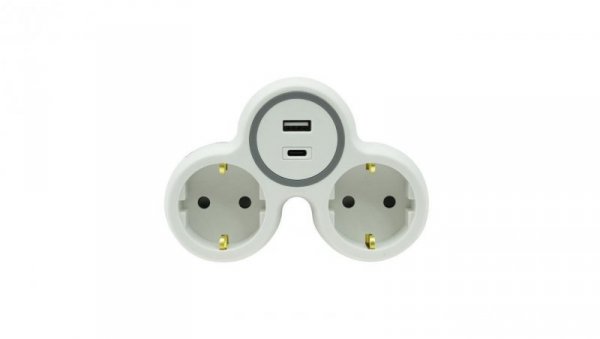 Rozgałęźnik dwukrotny 2x gniazdo wtyczkowe z/u schuko 1xUSB A 1xUSB C R-21WS/S/B W-72010