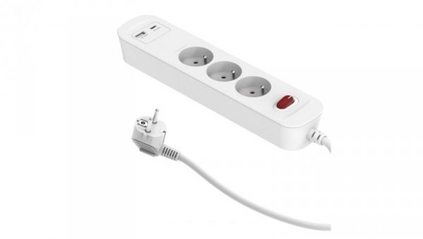 Przedłużacz szybkoładujący PD20 3-gniazdowy z wyłącznikiem + 2x USB (A+C) 1,4m SQUALL, biały / 34096