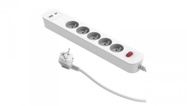 Przedłużacz szybkoładujący PD20 5-gniazdowy z wyłącznikiem + 2x USB (A+C) 1,4m SQUALL, biały / 34097