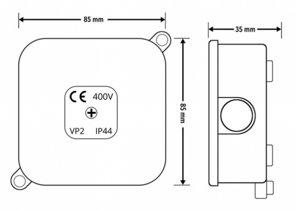 Puszka natynkowa pusta 4 wloty VIPLAST VP-2 SZARA IP44 85x85x35mm 027-03