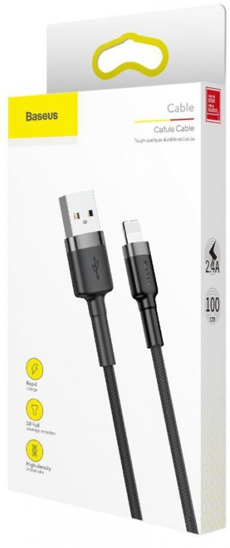 KABEL USB-A -&gt; Lightning / iPhone Baseus Cafule CALKLF-BG1 100cm Apple 2.4A CZARNO-SZARY W OPLOCIE