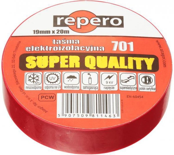 TAŚMA IZOLACYJNA REPERO 701 CZEROWNA 19MMX20M