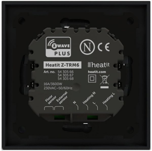 Termostat Heatit Z-TRM6 Black Matt Z-Wave Thermostat 3600W 16A 868,4 Mhz