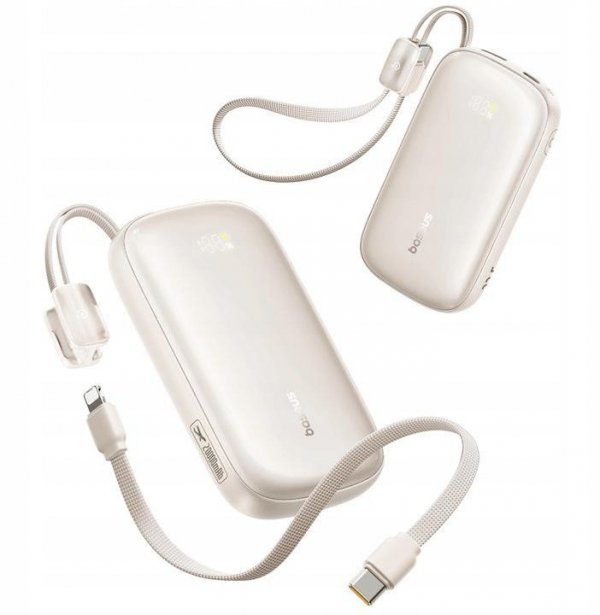 Powerbank Baseus EnerFill FC21 20000 mAh 22,5 W USB-A USB-C beżowy z odłączanym kablem Lightning