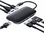 AUKEY CB-C71 aluminiowy HUB USB-C | 8w1 | RJ45 Ethernet 10/100/1000Mbps | 3xUSB 3.1 | HDMI 4k@30Hz | SD i microSD | USB-C Power 
