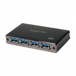 LogiLink Aluminiowy HUB USB3.0 4-porty, Czarny, Z zasilaczem