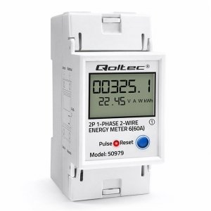 Qoltec Jednofazowy elektroniczny licznik zużycia energii na szynę DIN | RESET | licznik okresowy i stały | 230V | 60A | LCD | LE