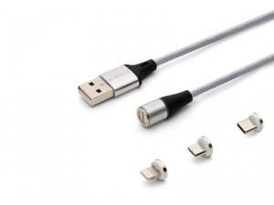 Savio Kabel magnetyczny USB - USB typ C, Micro i Lightning, srebrny, 2m, CL-156