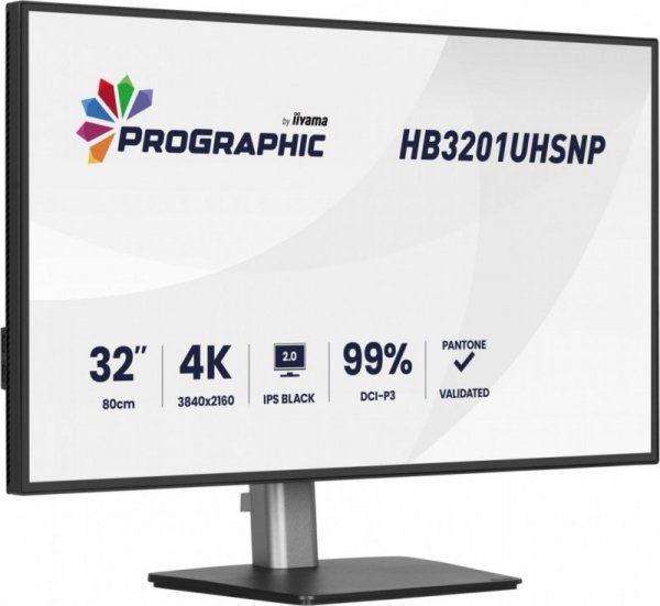 IIYAMA Monitor 31.5 cala ProGraphic HB3201UHSNP-B1 4K,IPS BLACK 2.0,450cd,VESA USB-c dock(PD:96W),HDMI,DP,DAISY/CHAIN,4xUSB,RJ45